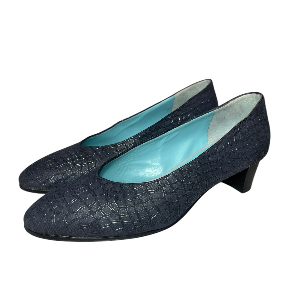 Thierry Rabotin Navy Blue Embossed Leather Pumps EU 37/ US 6.5